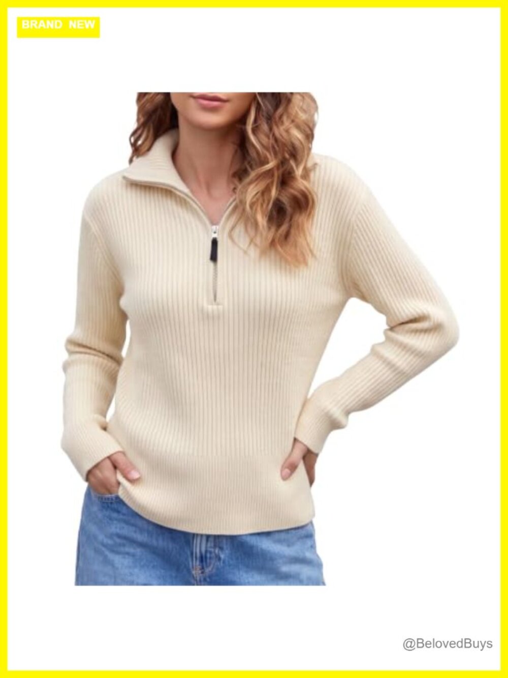 Chunky Knit Half Zip Pullover Sweater Long Sleeve V-Neck Women's